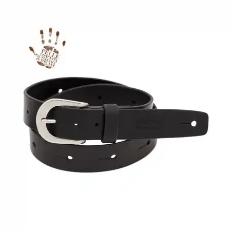 Magrabò BELT & STRAP cintura in Vera Pelle di toro Nero 4 cm, fibbia Round Argento