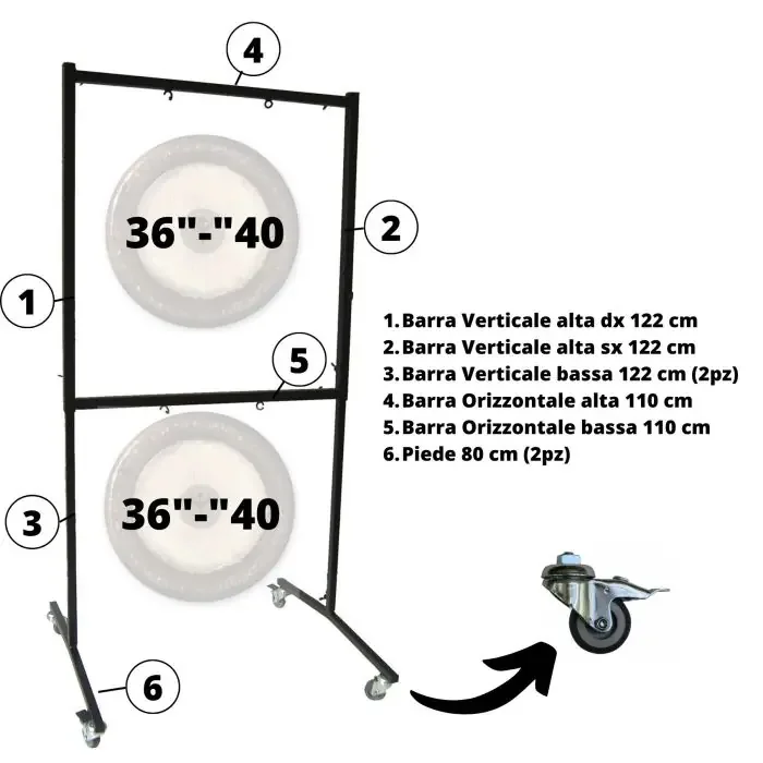 Supporto Gong Paiste con ruote per 2 Gong 36/38/40″